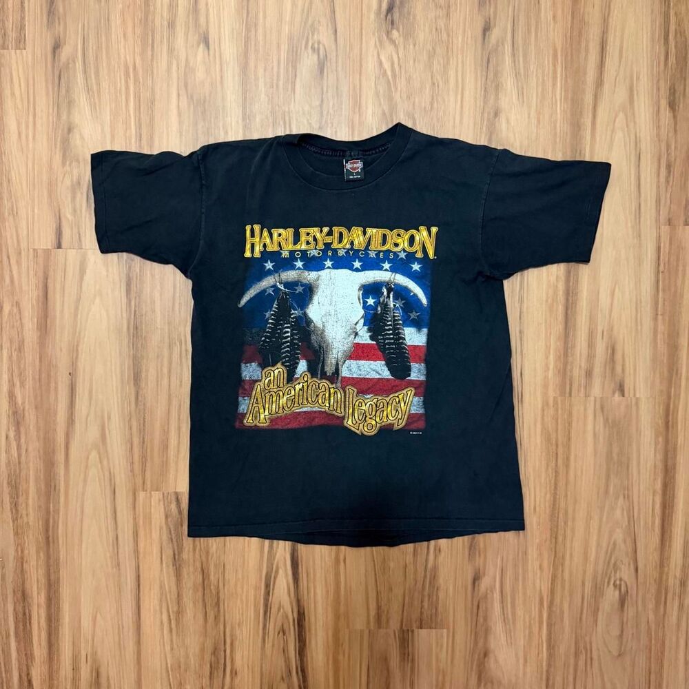 Vintage 1990’s Harley Davidson Bull Head American Flag Emblem Back Hit Men’s L